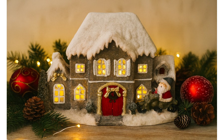 Figurka ozdobna Domek świecący LED z dźwiękiem