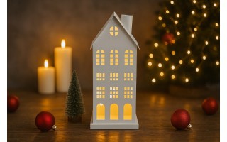 Ozdoba świąteczna domek 46 cm biały metal 7583