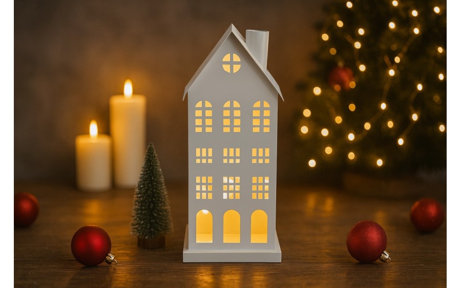 Ozdoba świąteczna domek 46 cm biały metal 7583