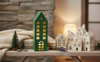 Ozdoba świąteczna domek 55 cm zielony metal 7625