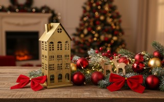 Ozdoba świąteczna domek 42,5 cm złoty metal 8716