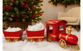 Duża Ozdoba metalowa Pociąg z 2 wagonami czerwony