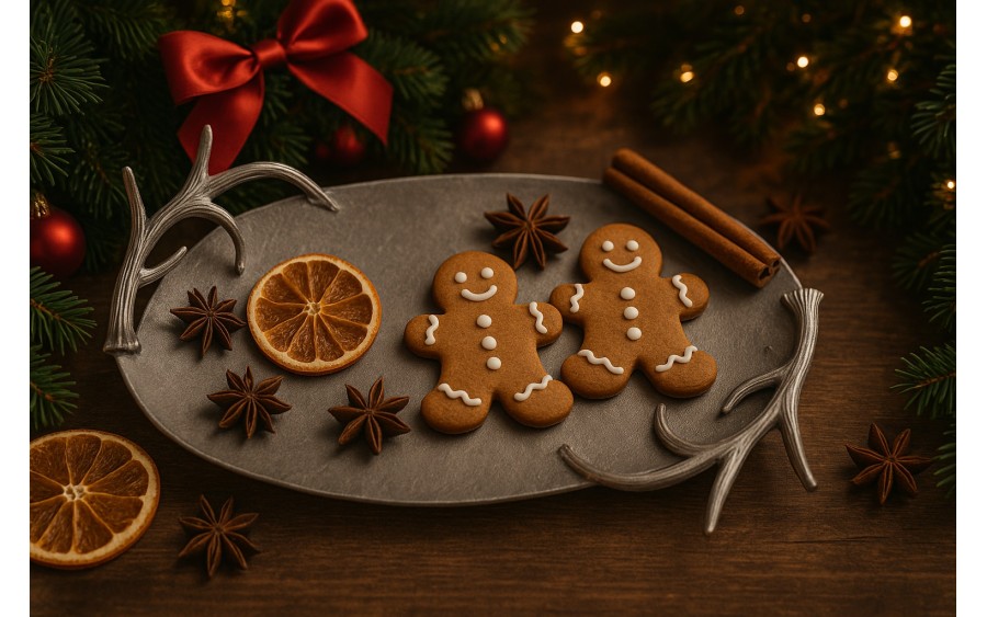 Taca dekoracyjna z porożem 50x29 cm srebrna EW4789