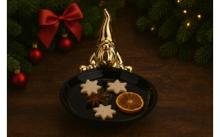 Talerz ozdobny deserowy 18 cm z Krasnalem czarny