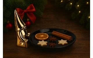 Talerz ozdobny deserowy 18 cm z Krasnalem czarny