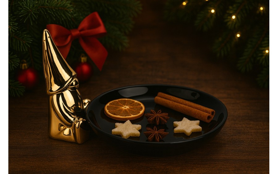 Talerz ozdobny deserowy 18 cm z Krasnalem czarny