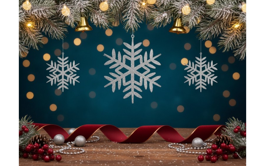 12x Ozdoba świąteczna śnieżynka srebrna