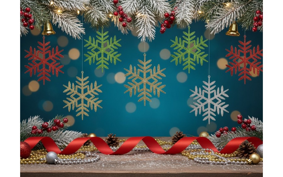 12x Ozdoba świąteczna śnieżynka czerwona