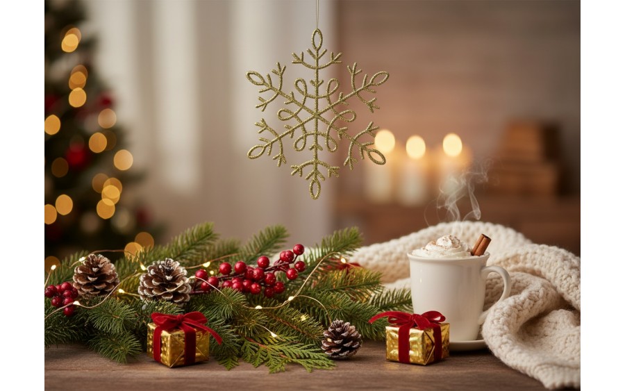 12x Ozdoba świąteczna śnieżynka złota