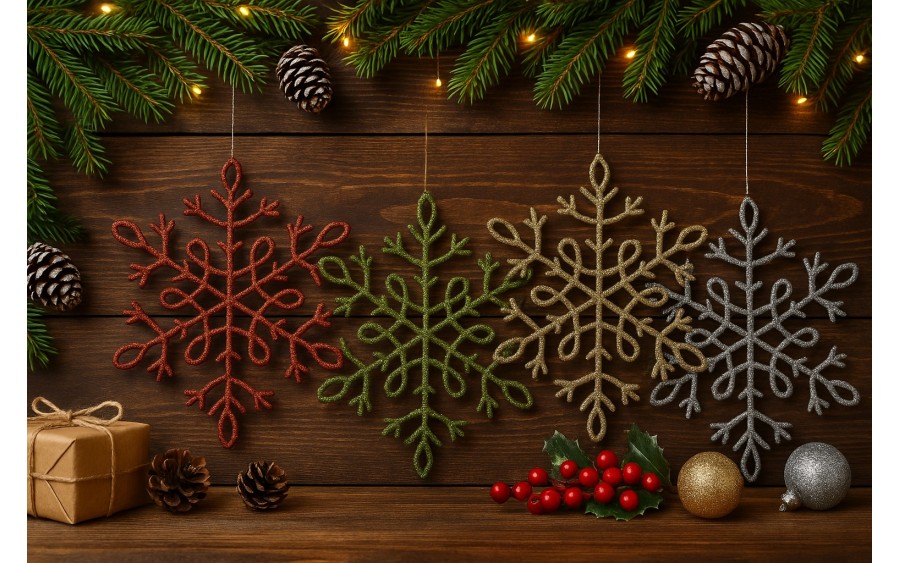 12x Ozdoba świąteczna śnieżynka srebrna