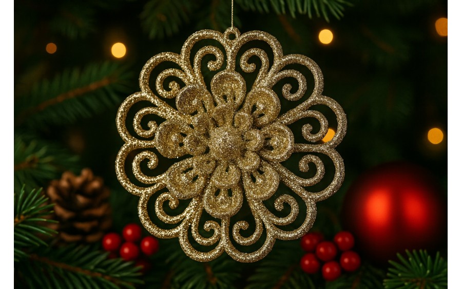 3x Ozdoba świąteczna kwiat złoty