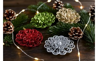 3x Ozdoba świąteczna kwiat srebrna