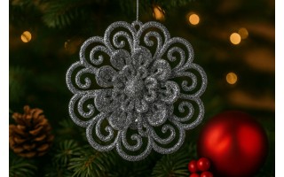 3x Ozdoba świąteczna kwiat srebrna