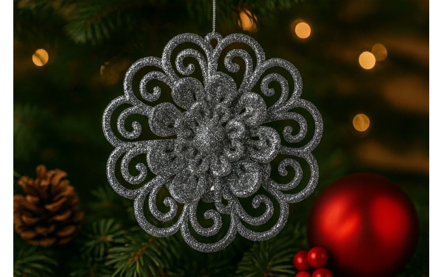 3x Ozdoba świąteczna kwiat srebrna