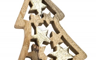 Figurka świąteczna drewniana Choinka 30 cm mała złota