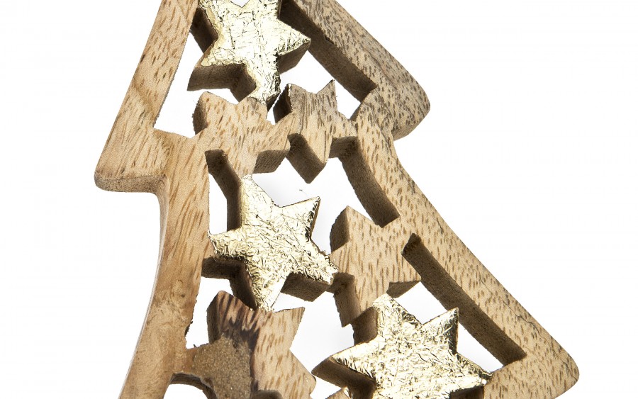 Figurka świąteczna drewniana Choinka 30 cm mała złota