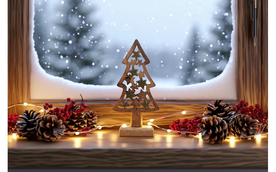 Figurka świąteczna drewniana Choinka 40 cm duża złota