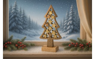 Figurka świąteczna drewniana Choinka 30 cm mała złota