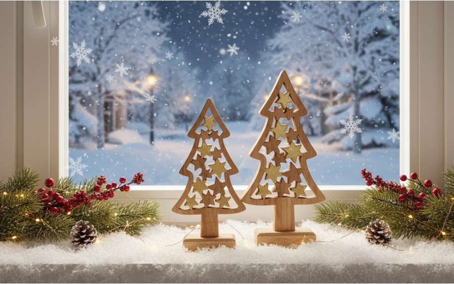 Figurka świąteczna drewniana Choinka 30 cm mała złota