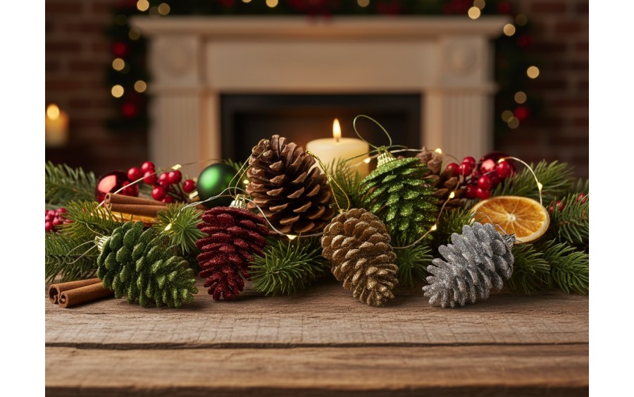 6x Ozdoba świąteczna szyszka zielona