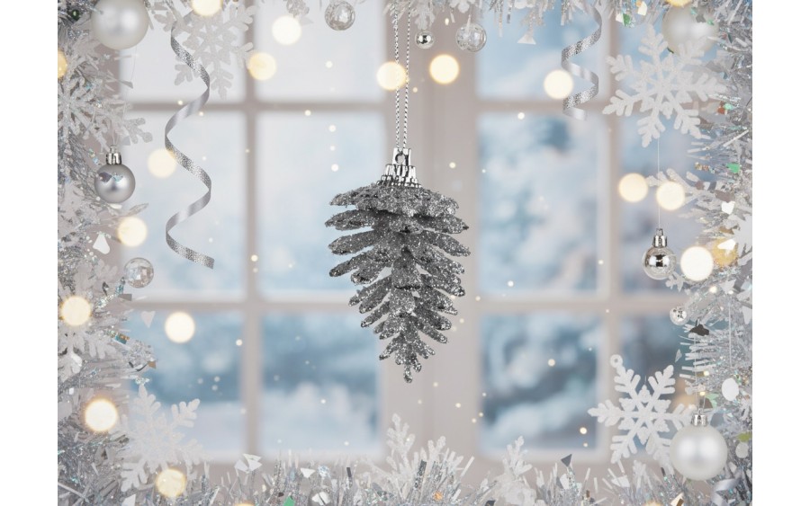 6x Ozdoba świąteczna szyszka srebrna