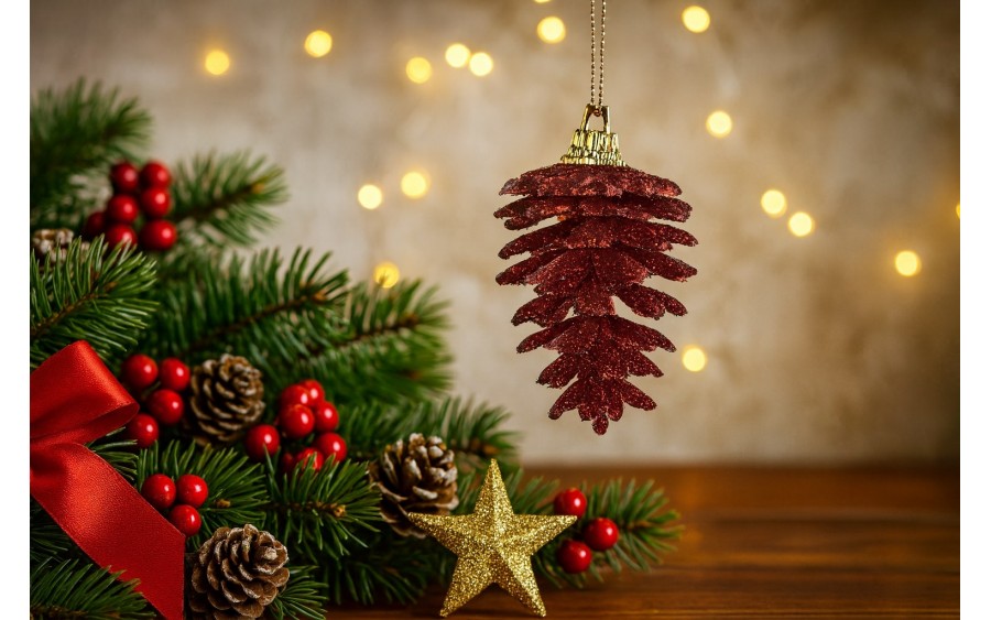 6x Ozdoba świąteczna szyszka czerwona