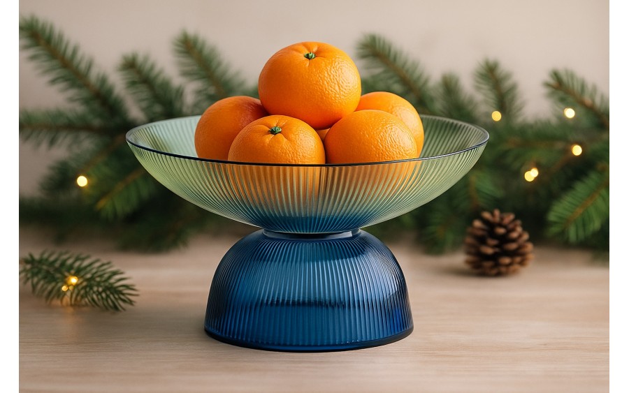 Patera dekoracyjna szklana 35 cm zielono-niebieska