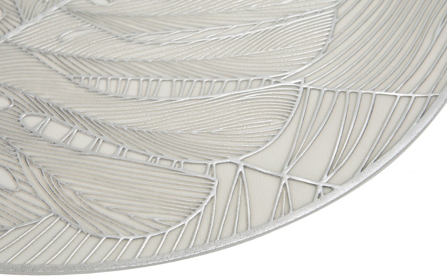 Mata stołowa 38 cm dekoracyjna Glossy srebrna 60252 wz. 1 Monstera