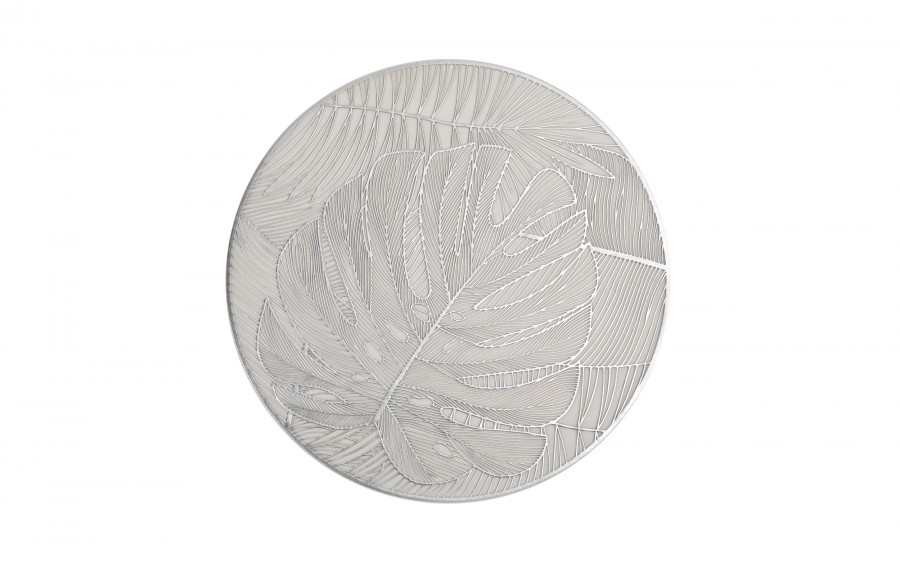 Mata stołowa 38 cm dekoracyjna Glossy srebrna 60252 wz. 1 Monstera