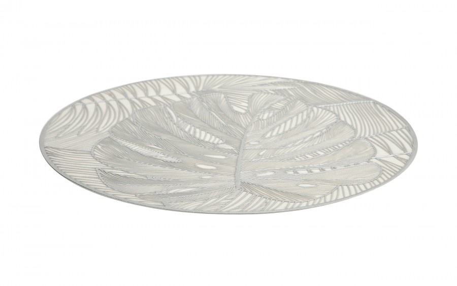 Mata stołowa 38 cm dekoracyjna Glossy srebrna 60252 wz. 1 Monstera