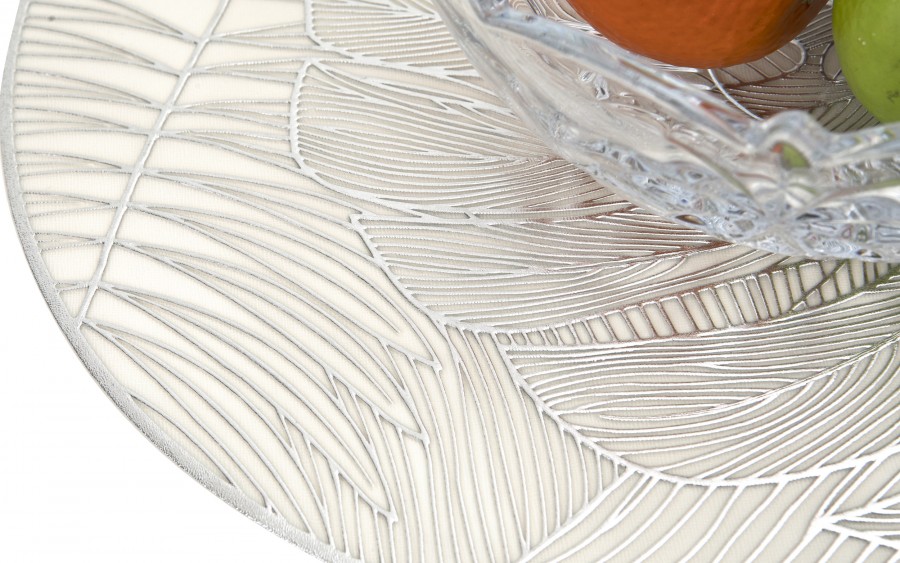 Mata stołowa 38 cm dekoracyjna Glossy srebrna 60252 wz. 1 Monstera