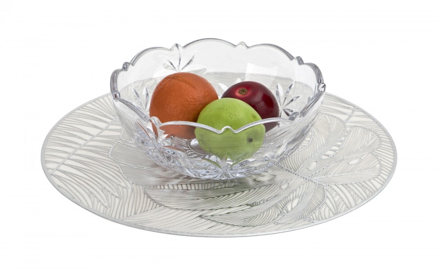 Mata stołowa 38 cm dekoracyjna Glossy srebrna 60252 wz. 1 Monstera