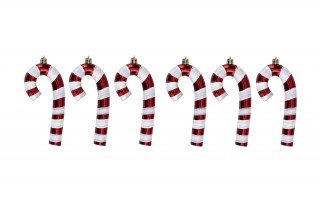 Komplet ozdób choinkowych 6 szt. Laski cukrowe czerwono-białe