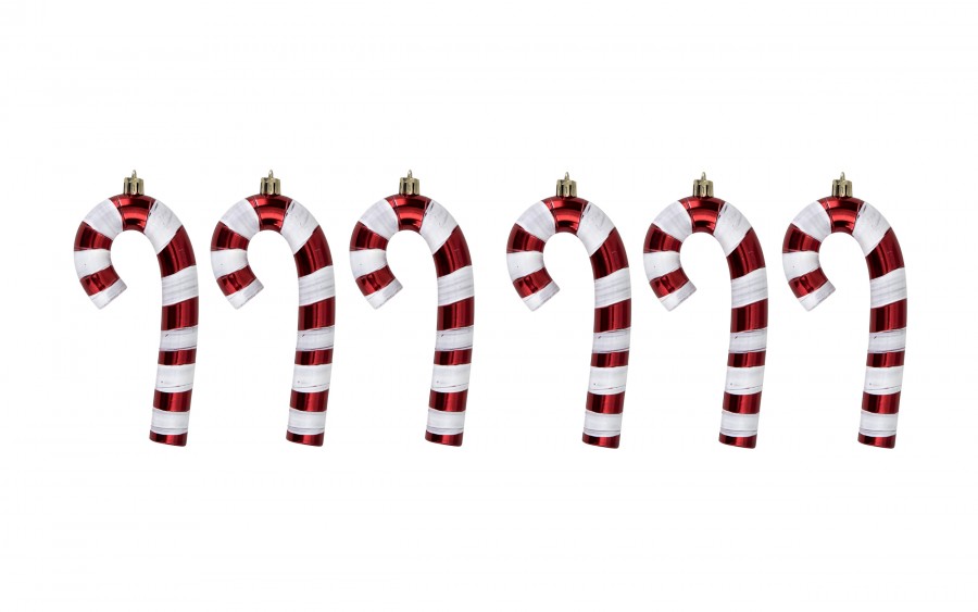 Komplet ozdób choinkowych 6 szt. Laski cukrowe czerwono-białe