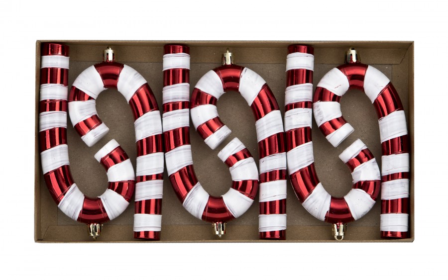 Komplet ozdób choinkowych 6 szt. Laski cukrowe czerwono-białe