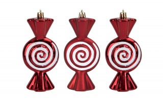 Komplet 3 bombek Cukierek czerwono-biały 9020