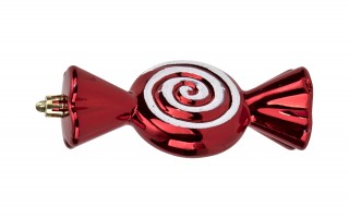 Komplet 3 bombek Cukierek czerwono-biały 9020