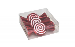 Komplet 3 bombek Cukierek czerwono-biały 9020