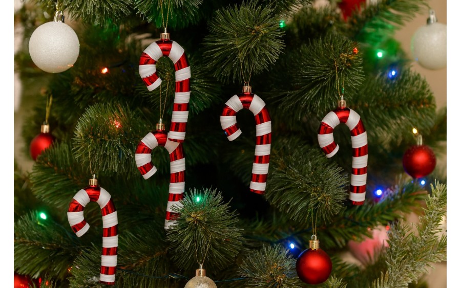 Komplet ozdób choinkowych 6 szt. Laski cukrowe czerwono-białe