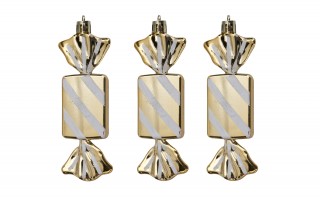 Komplet 3 bombek Cukierek złoto-biały 8526