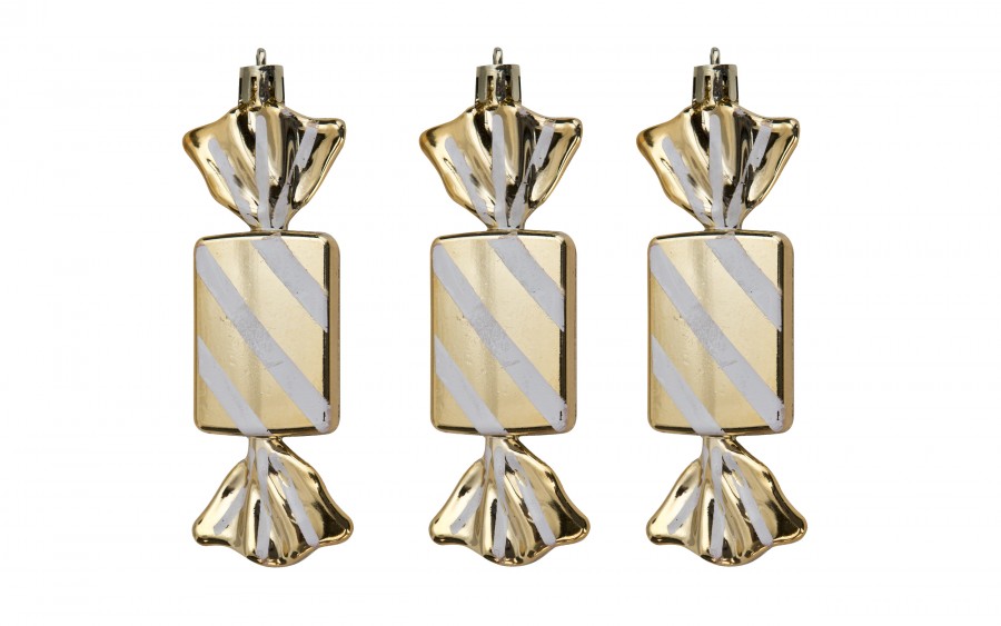 Komplet 3 bombek Cukierek złoto-biały 8526