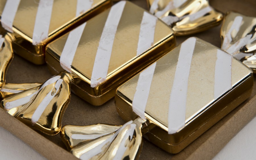 Komplet 3 bombek Cukierek złoto-biały 8526