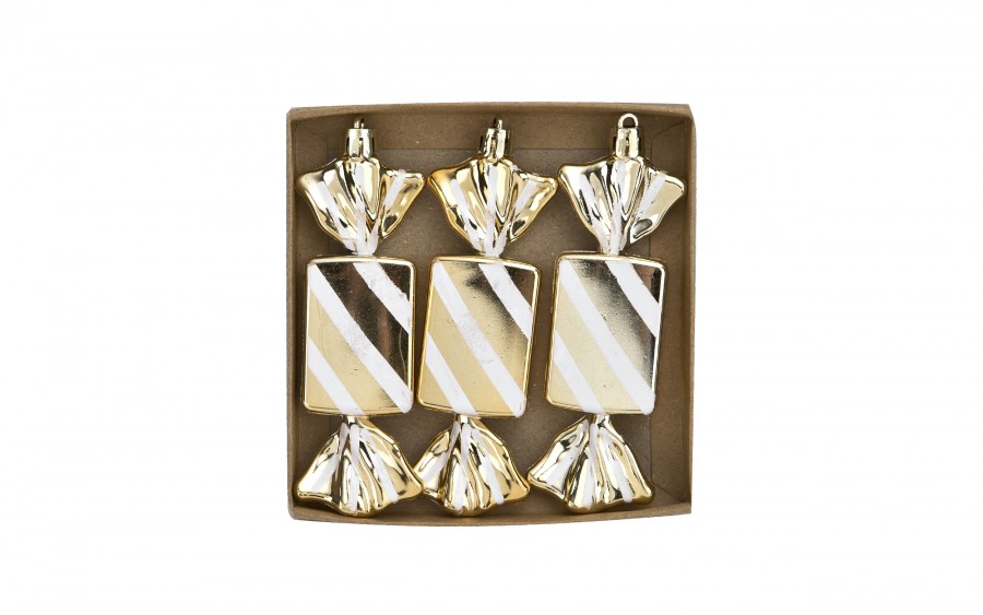 Komplet 3 bombek Cukierek złoto-biały 8526