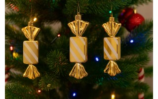 Komplet 3 bombek Cukierek złoto-biały 8526