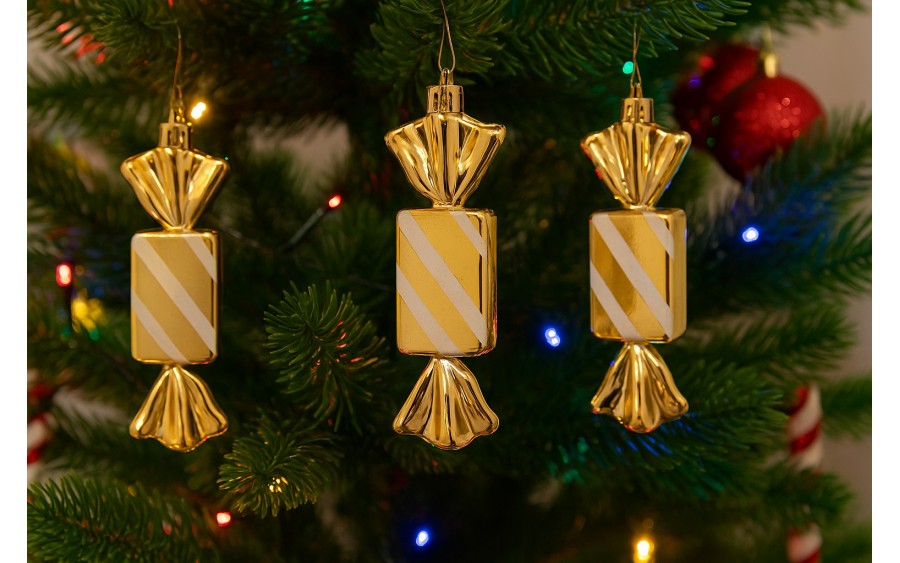 Komplet 3 bombek Cukierek złoto-biały 8526