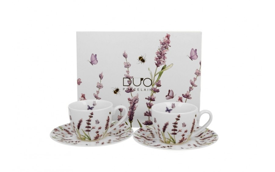 Komplet 2 filiżanek do espresso 110 ml + spodki Classic Lavender