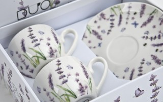 Komplet 2 filiżanek do espresso 110 ml + spodki Classic Lavender