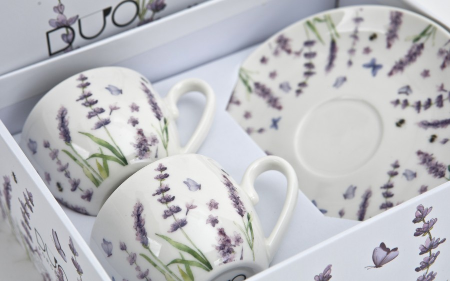 Komplet 2 filiżanek do espresso 110 ml + spodki Classic Lavender