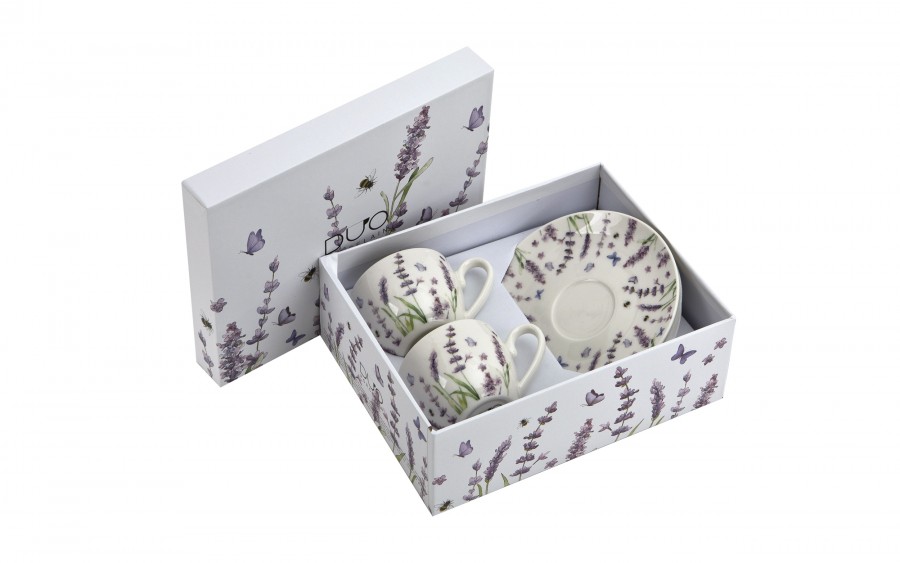 Komplet 2 filiżanek do espresso 110 ml + spodki Classic Lavender