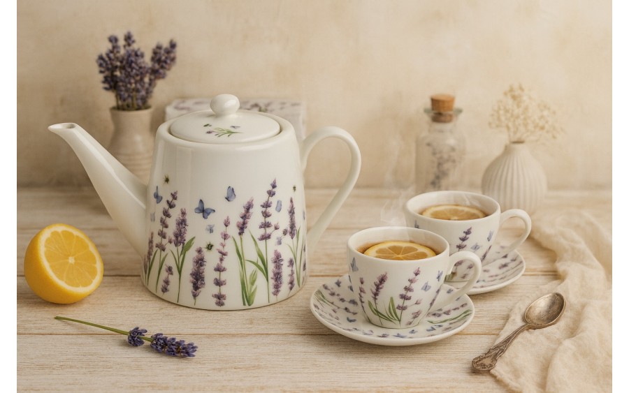 Komplet 2 filiżanek 270 ml + dzbanek 900 ml Classic Lavender